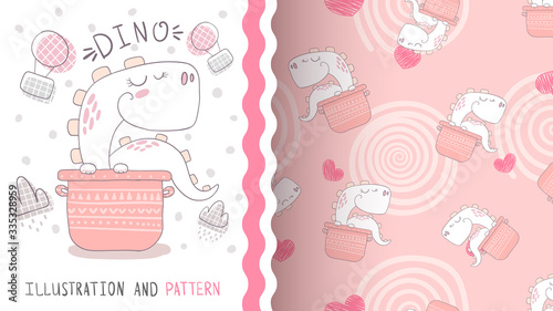 Cook cute dino - seamless pattern