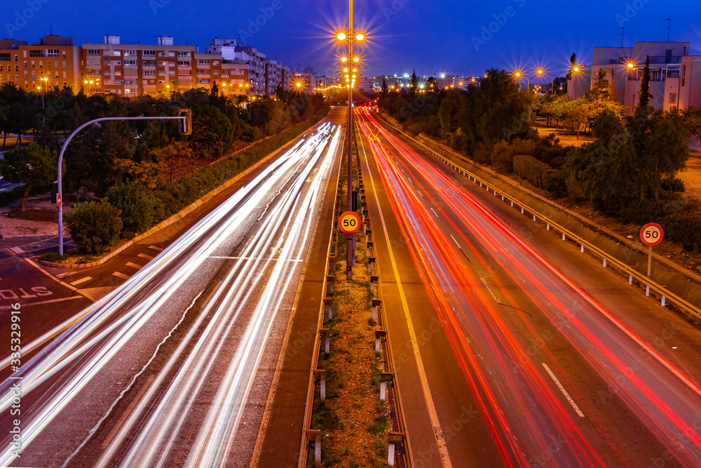 Long exposure night car lights