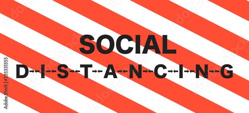 Social distancing typography with red stripe keep distance in public society people to protect from COVID-19 coronavirus