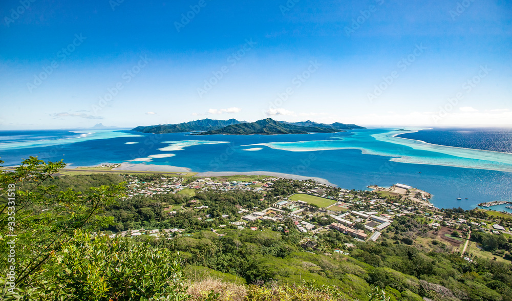 spectacular view over the barrier Reef between the Islands of Raiatea and Tahaa, Society Island, French Polynesia, South pacific Islands spectacular view over the barrier Reef between the Islands of Raiatea and Tahaa, Society Island, French Polynesia, South pacific Islands