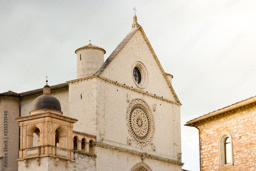 Assisi, Italy. Just arrived in this little town from a pilgrimage on the Saint Francis way, the view of the church dedicated to the saint indicates the end of the trip and the time to rest