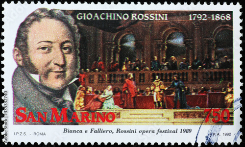 Portrait of Gioacchino Rossini on italian postage stamp