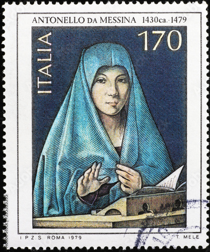 The Virgin Annunciate by Antonello da Messina on italian stamp