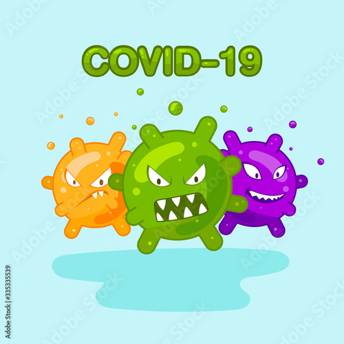 collection set cute virus or coronavirus character in flat style. world Corona virus and covid-19 outbreaking and pandemic attack concept.