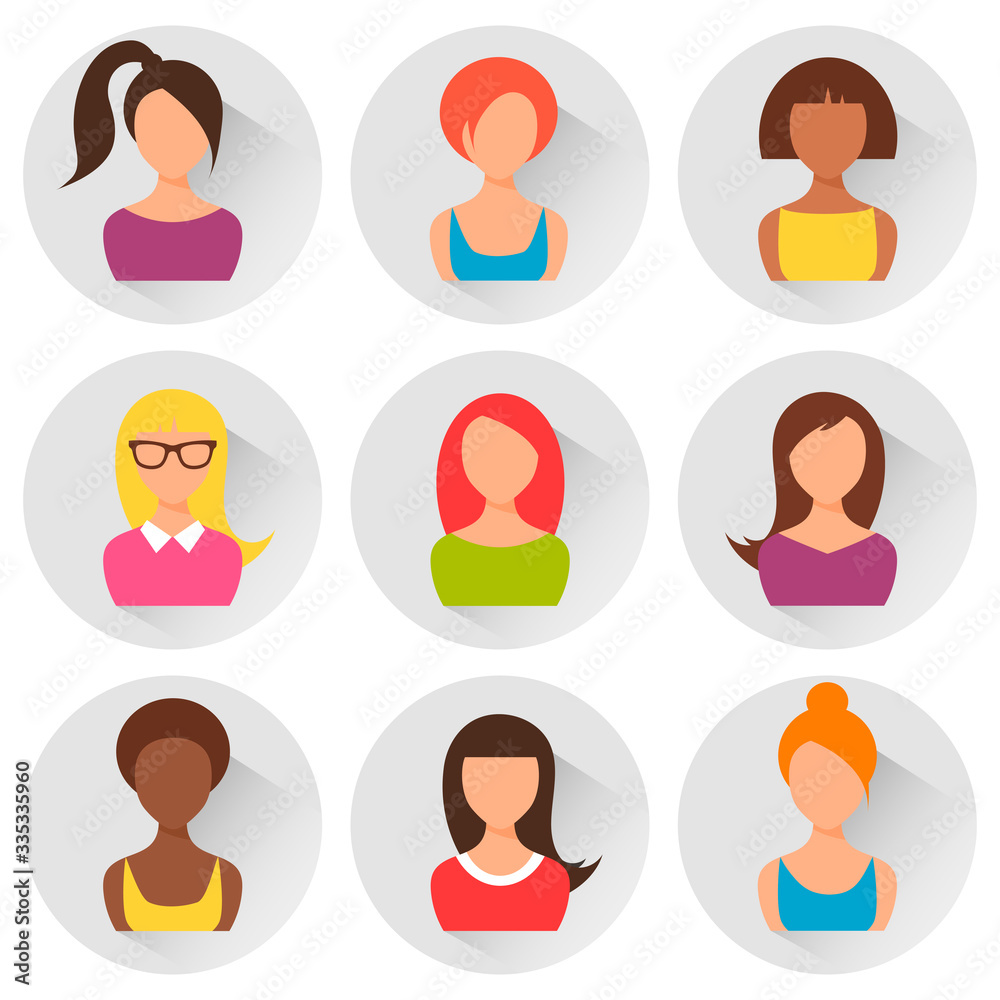 Group of colorful women avatars. Flat style design Group of colorful women avatars. Flat style design