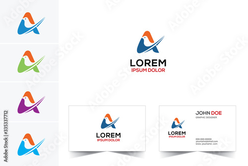 Letter A and bird logo icon design template elements