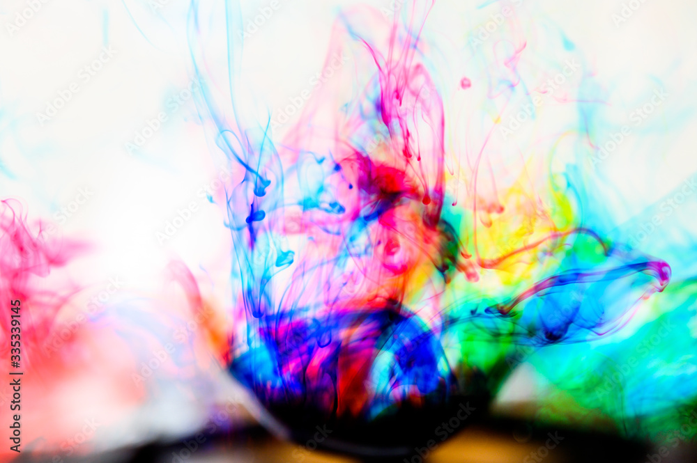 Ink splash in water multiple colour effect white background Stock ...