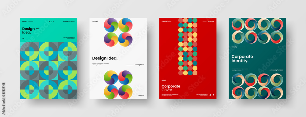 Company identity brochure template collection. Business presentation vector A4 vertical orientation front page mock up set. Corporate report cover abstract geometric illustration design layout bundle. Company identity brochure template collection. Business presentation vector A4 vertical orientation front page mock up set. Corporate report cover abstract geometric illustration design layout bundle.
