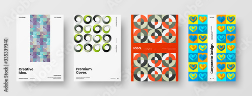 Company identity brochure template collection. Business presentation vector A4 vertical orientation front page mock up set. Corporate report cover abstract geometric illustration design layout bundle.