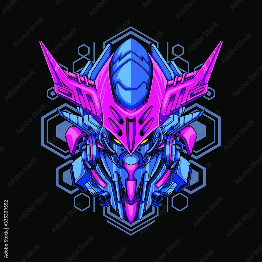 Vector illustration, Mecha head with sacred geometry pattern