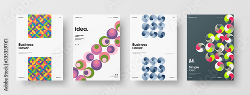 Company identity brochure template collection. Business presentation vector A4 vertical orientation front page mock up set. Corporate report cover abstract geometric illustration design layout bundle.