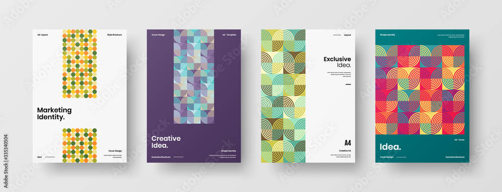 Company identity brochure template collection. Business presentation vector A4 vertical orientation front page mock up set. Corporate report cover abstract geometric illustration design layout bundle. Company identity brochure template collection. Business presentation vector A4 vertical orientation front page mock up set. Corporate report cover abstract geometric illustration design layout bundle.