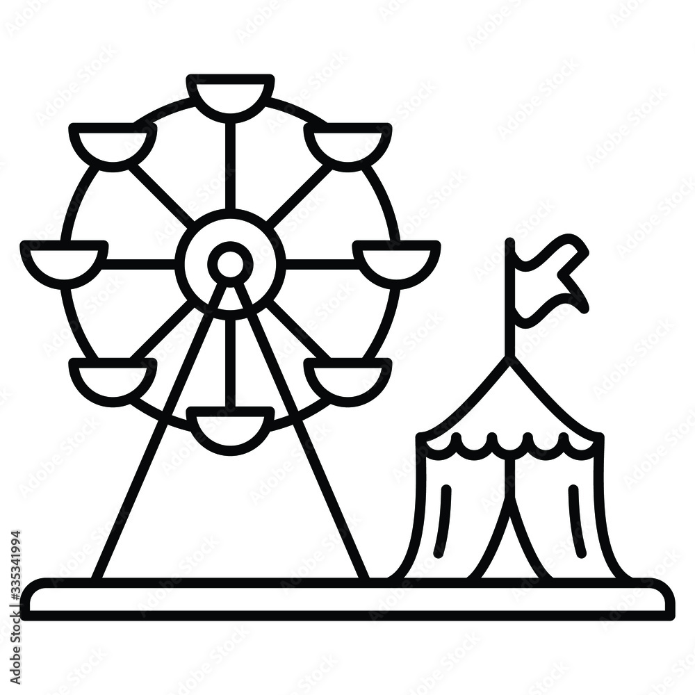 Tent with flag and ferris wheel concept, circus and amusement park things on white bakcground, Kids Joyland Marquee Vector Icon design Tent with flag and ferris wheel concept, circus and amusement park things on white bakcground, Kids Joyland Marquee Vector Icon design