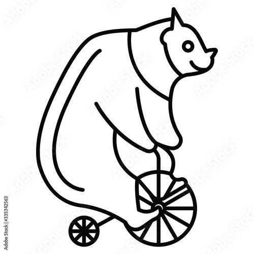 Circus Animal Cute Bear Riding bicycle Vector Icon Design, circus and amusement park things on white bakcground