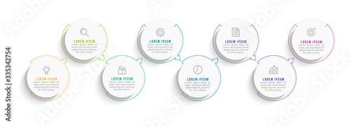 Minimal Business Infographics template. Timeline with 8 steps, options and marketing icons .Vector linear infographic with eight conected elements. Can be use for presentation.