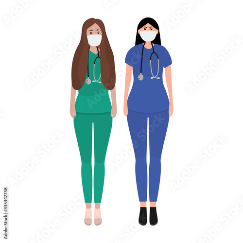 Young female doctor with stethoscope in a hospital. Cartoon flat, vector illustration