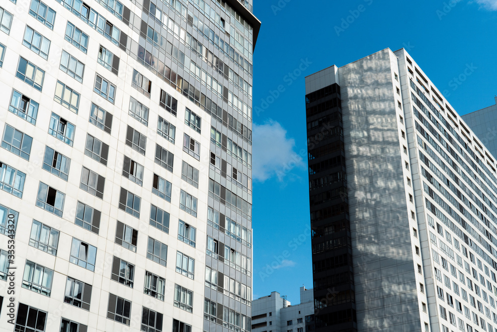 
multi-story residential buildings bottom view