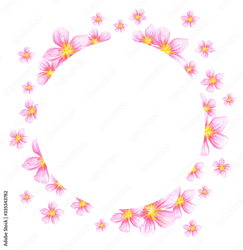 Round frame with watercolor sakura flowers Round frame with watercolor sakura flowers