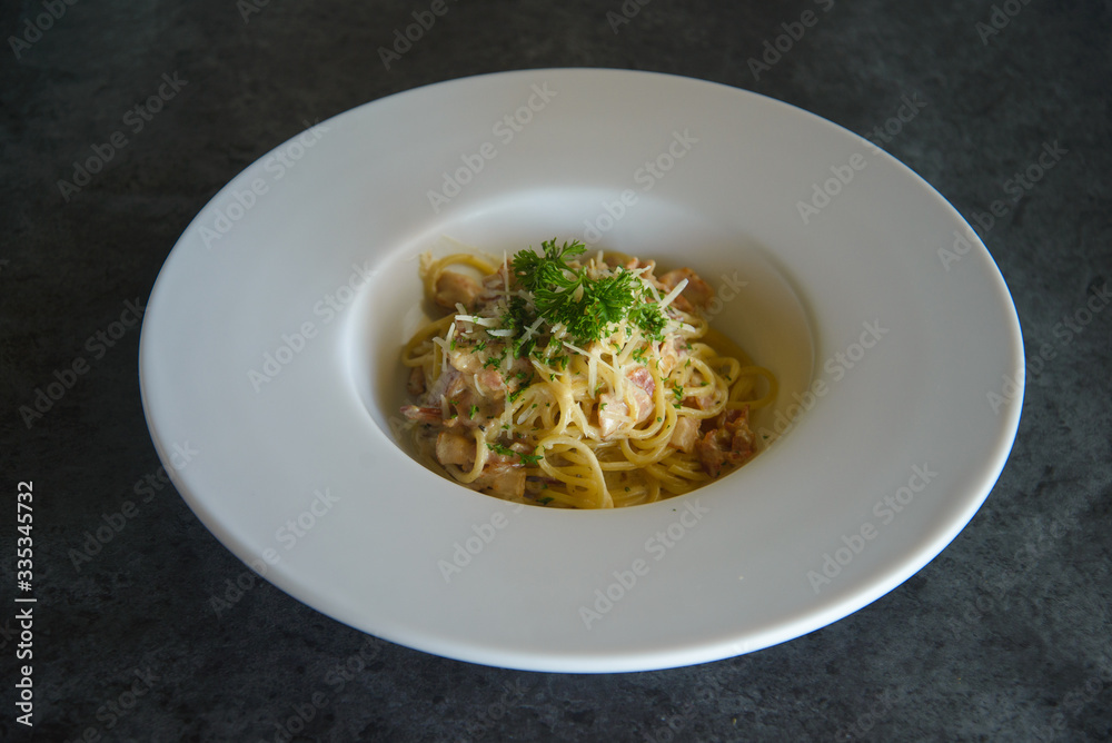 Homemade Carbonara pasta, spaghetti with pance Homemade Carbonara pasta, spaghetti with pance