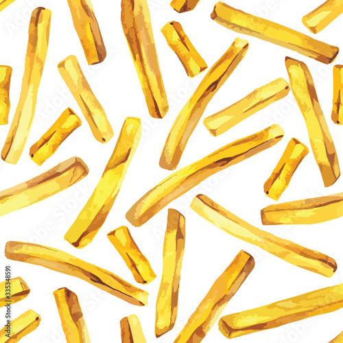 Vector illustration of fast food french fries in yellow ink pattern set 