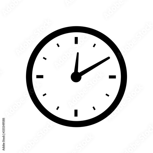 Black clock icon flat design for apps and websites. Isolated on white background. Vector illustration.