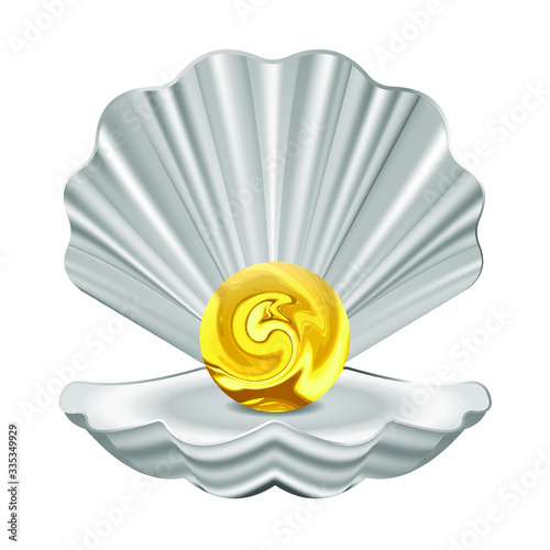 seashell with pearl on white background
