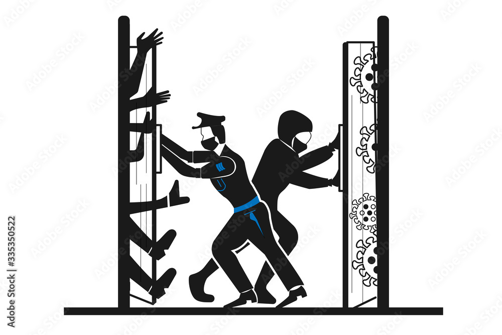police and doctor fight against coronavirus, safe people from coronavirus, police and doctors are want to protect people from coronavirus vector police and doctor fight against coronavirus, safe people from coronavirus, police and doctors are want to protect people from coronavirus vector