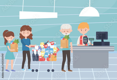 seller and customers waiting to pay for purchases excess