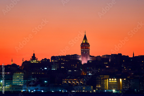 Istanbul cityscape in Turkey with Galata Kulesi Tower. Ancient Turkish famous landmark in Beyoglu district, European side of city. Architecture of the Constantinople.Historical place made by Genoese