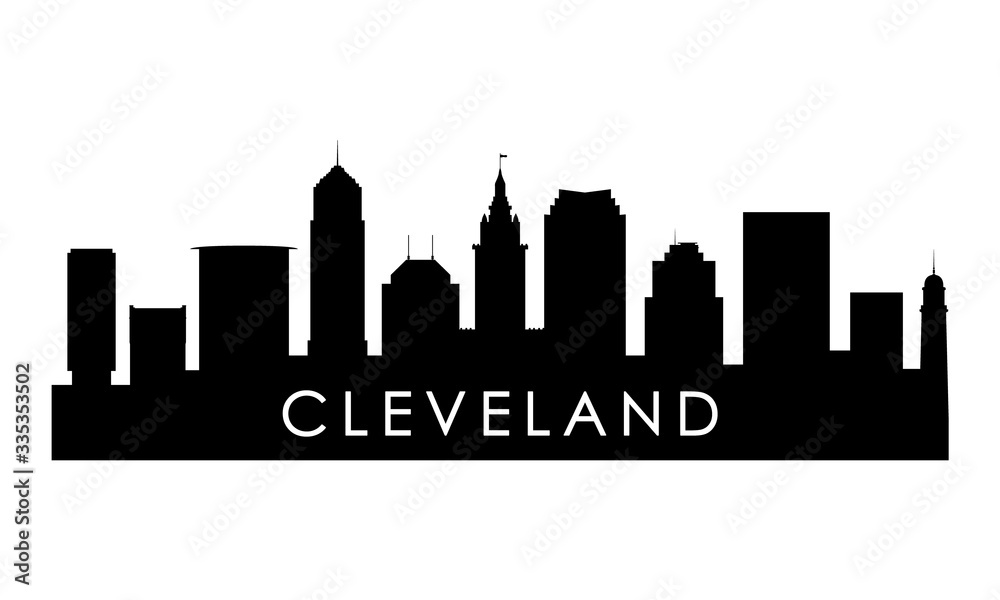 Cleveland Ohio skyline silhouette. Black Cleveland city design isolated on white background.