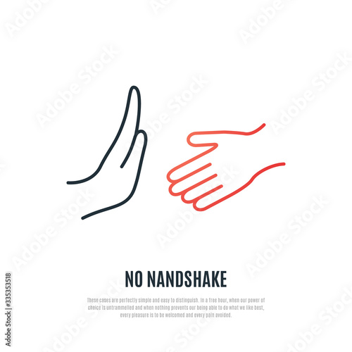 No Handshake icon. COVID 19 prevention concept. Stop Coronavirus warning sign. Stock vector illustration.
