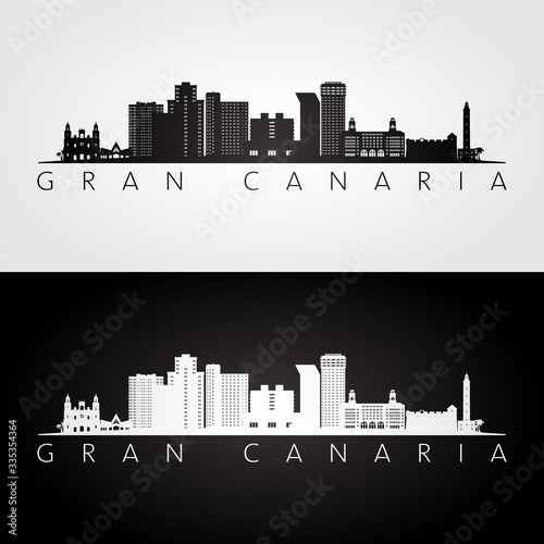 Gran Canaria skyline and landmarks silhouette, black and white design, vector illustration. photo