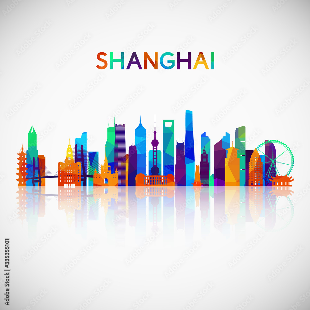 Shanghai skyline silhouette in colorful geometric style. Symbol for your design. Vector illustration.