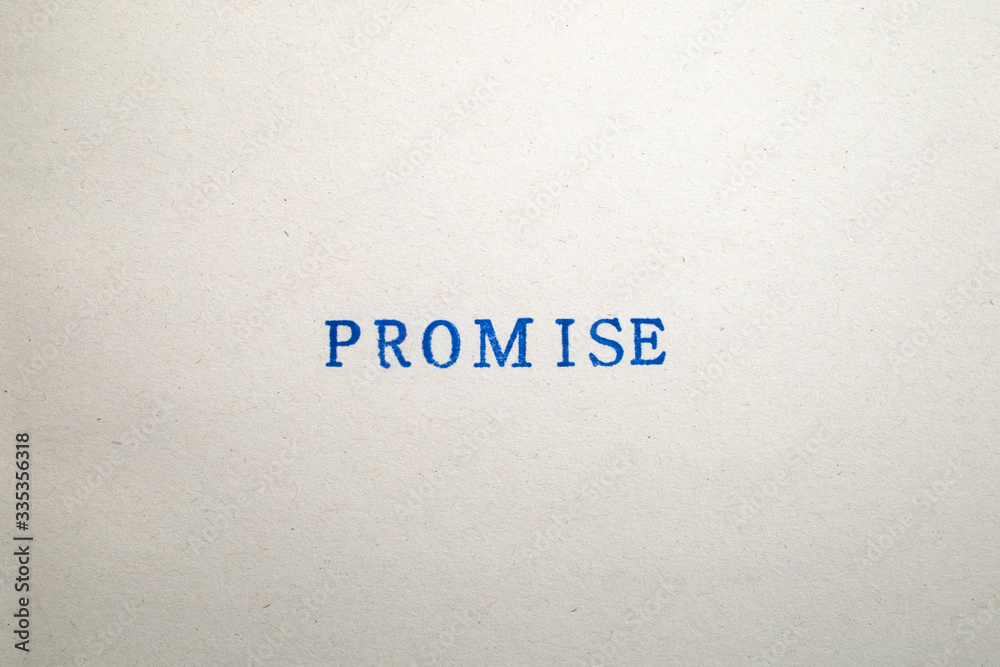 a PROMISE word stamped on a piece of paper. a PROMISE word stamped on a piece of paper.