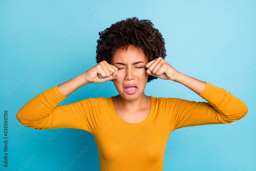 Φωτογραφία Portrait of disappointed sad afro american girl have argument suffer quarrel sta