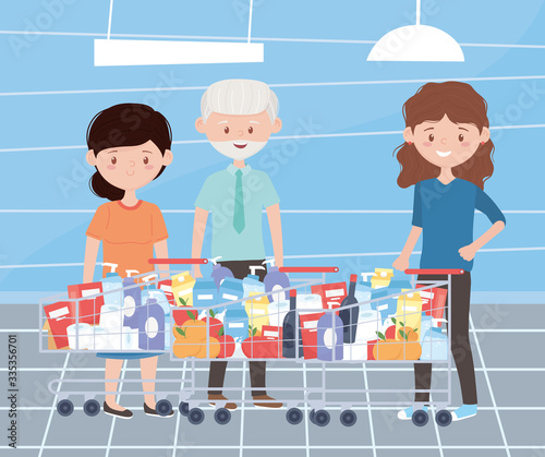 happy people with full shopping carts excess purchase