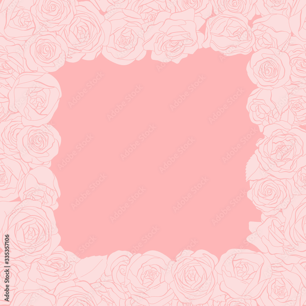 Creative frame with rose flowers on a pink background. Template.