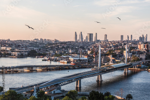 View of Istanbul, Golden horn Bay and metro bridge in the early morning, Istanbul, Turkey