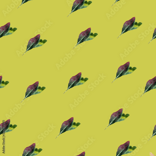 Seamless pattern. Protea watercolor flowers similar to an artichoke on a yellow background.