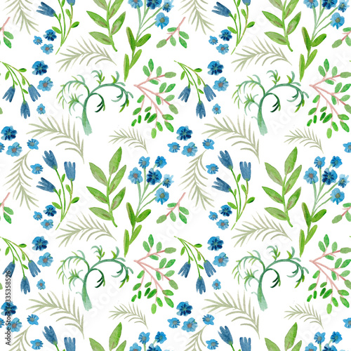 flower pattern, print with plants, flowers and leaves.