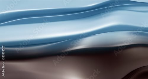 Blue and brown abstract background. Elegant wavy futuristic shape. 3D rendering.