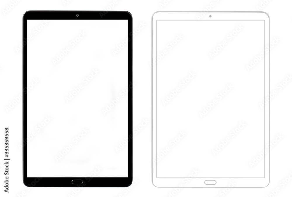 Set of black and white tablets, isolated on white background Set of black and white tablets, isolated on white background