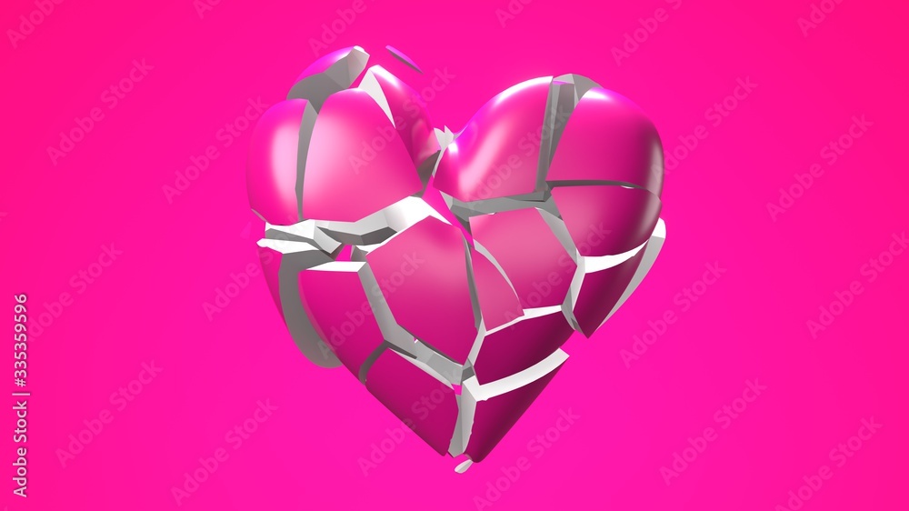 Pink broken heart objects in pink background. Heart shape object ...