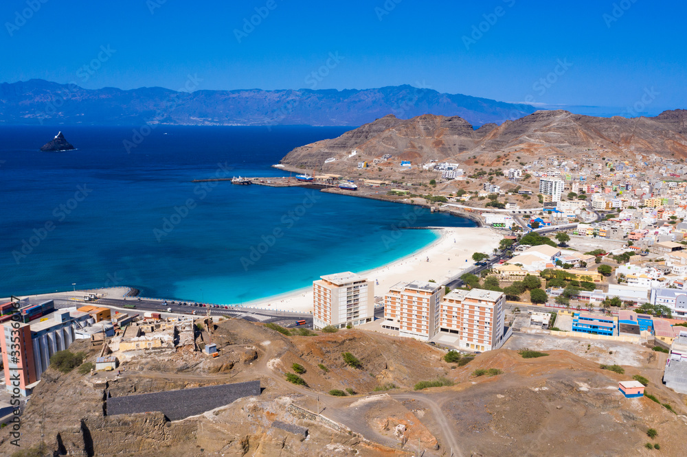 Aerial view of Laginha beach in Mindelo city in Sao Vicente Island in Cape Verde Aerial view of Laginha beach in Mindelo city in Sao Vicente Island in Cape Verde