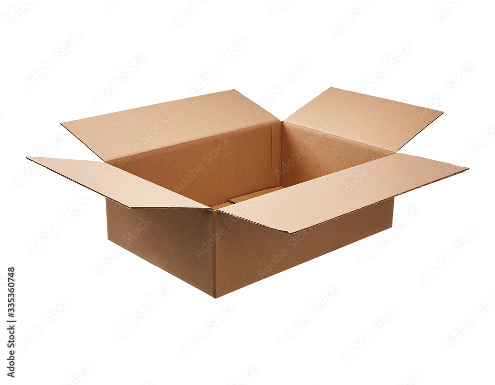 Caja de carton abierta sobre fondo blanco sin sombras. Caja de carton abierta sobre fondo blanco sin sombras.
