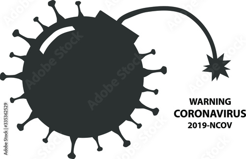 Graphic illustration coranavirus 
in the form of a bomb
on a white background. 2019-nCov novel coronavirus concept. Vector isolated. photo