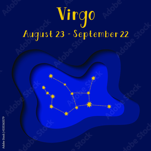 Vector paper cut illustration of Virgo zodiac constellation