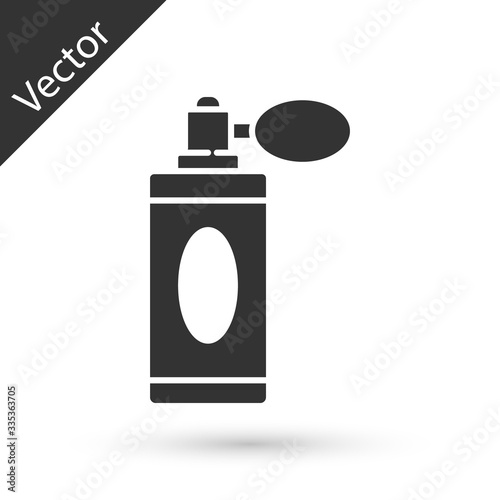 Grey Aftershave bottle with atomizer icon isolated on white background. Cologne spray icon. Male perfume bottle. Vector Illustration