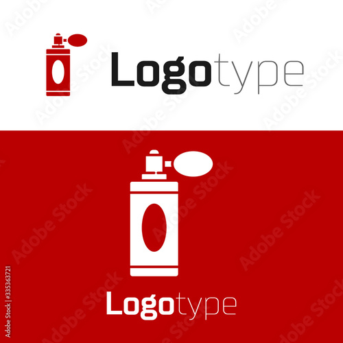 Red Aftershave bottle with atomizer icon isolated on white background. Cologne spray icon. Male perfume bottle. Logo design template element. Vector Illustration