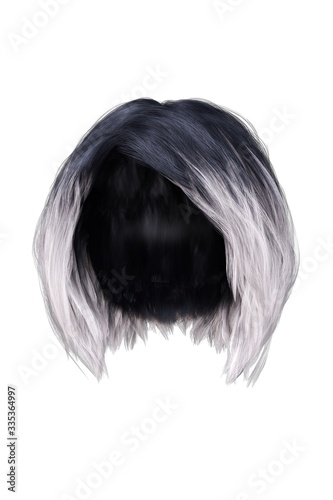 3d render, 3d illustration, short black hair on isolated white background